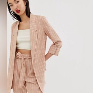 Stradivarius Pink/white pinstripe oversized blazer Small